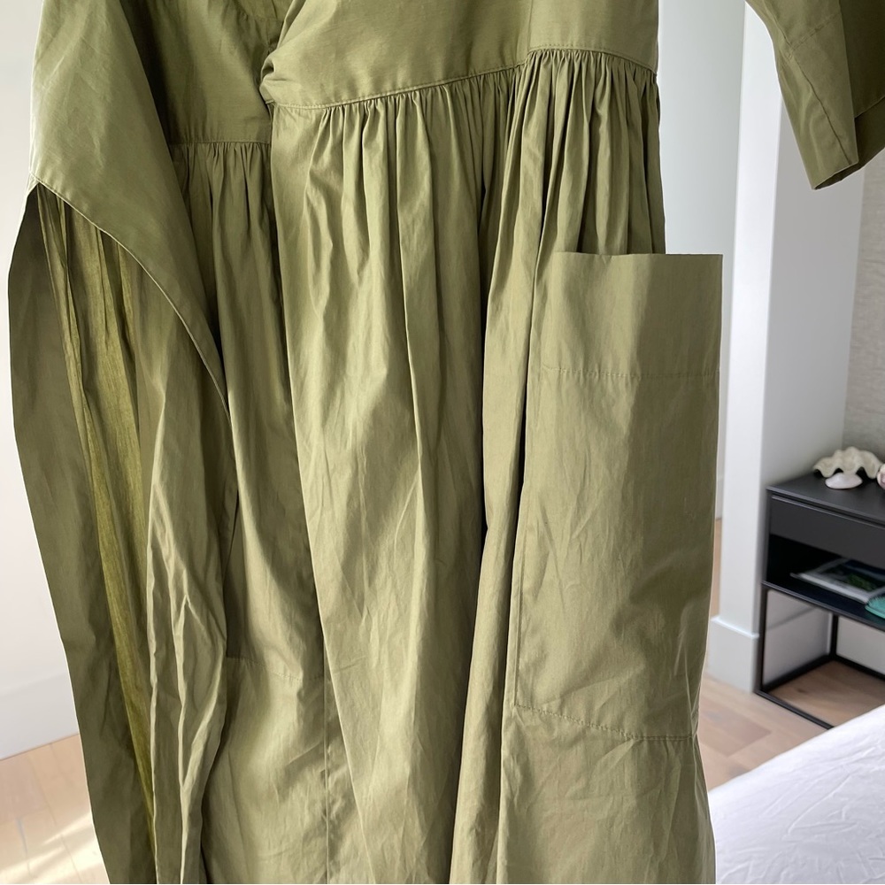 Three Graces London Charita Green Cotton-poplin Wrap Dress In Khaki Army Green - Picture 6 of 15